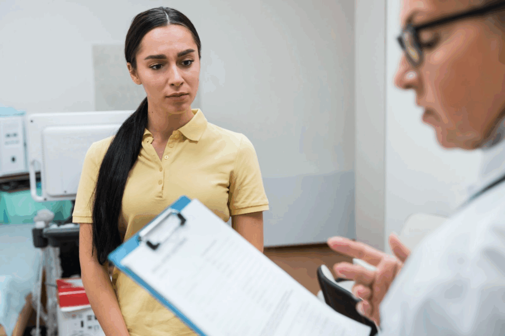paciente y medico hablando de diagnosticar